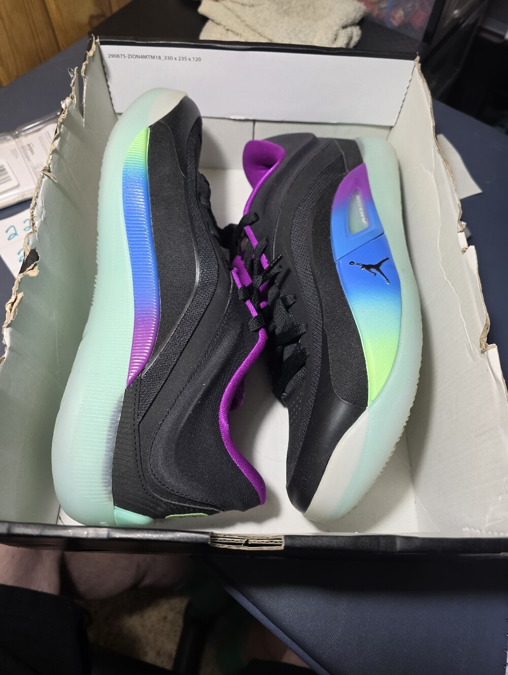Jordan Zion 4 "Noah", Size 10.5m  Black Sneakers with Purple